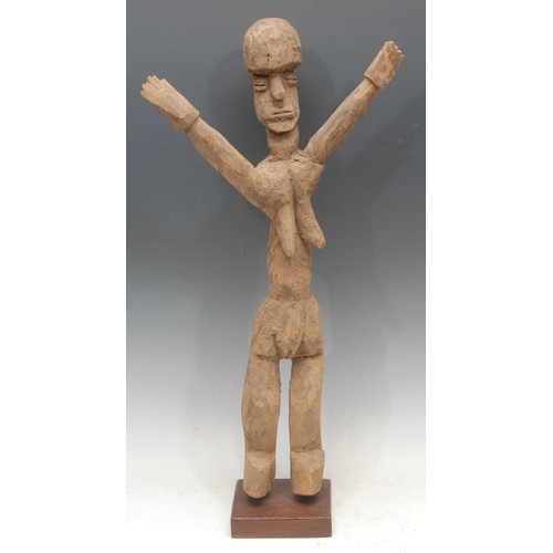 3767 - Tribal Art - a Lobi bateba figure, depicted with arms outsretched upwards, 48cm high, Burkina Faso, ... 