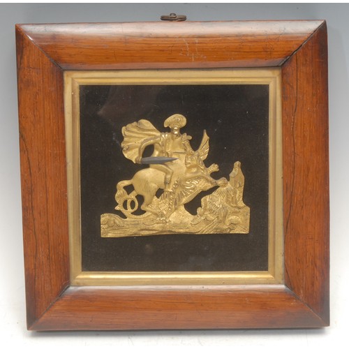 3541 - A 19th century gilt metal plaque, St George and the Dragon, the patron saint depicted in Classical a... 