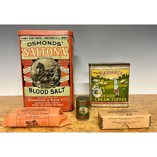 3588 - Advertising - a large Osmonds' Saltona Blood Salt rounded rectangular pictorial tin, lithograph prin... 