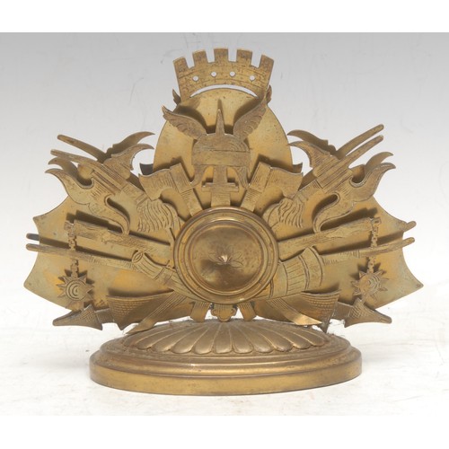 3015 - A 19th century Palais Royal type gilt brass novelty letter rack, as triumphal regalia, a fan of Medi... 