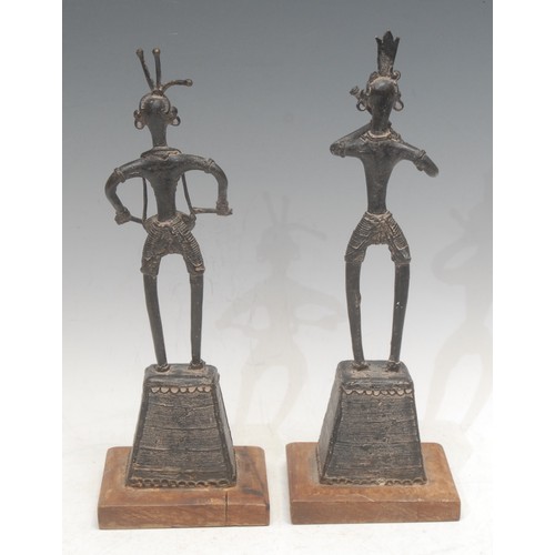 3772 - Tribal Art - a pair of West African bronze figures, of musicians, 31cm high, probably Dogon, Mali, f... 