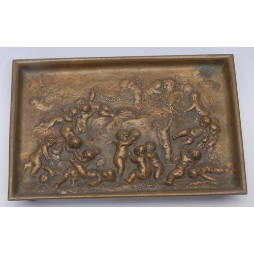 3549 - A 19th century French bronze tray, after Jean Denis Larue (1815-1893), the central well cast in reli... 