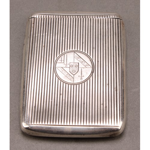 3668 - A Victorian silver card case, by Sampson Mordan & Co., bearing coat of arms, 8.5cm high, 6cm wide, L... 