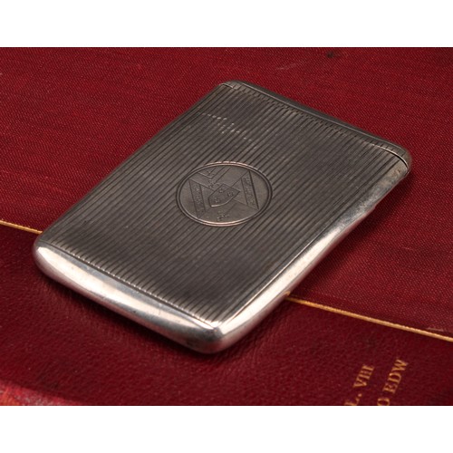 3668 - A Victorian silver card case, by Sampson Mordan & Co., bearing coat of arms, 8.5cm high, 6cm wide, L... 