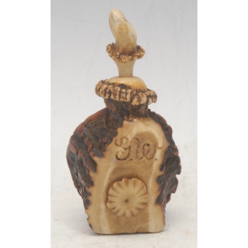 3094 - A German Jagdschloss or hunting lodge style stag antler scent bottle, carved with the letter G, antl... 