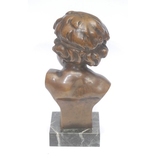 3564 - After François Duquesnoy (1597 – 1643), a dark patinated bronze bust of a full faced putto, square v... 