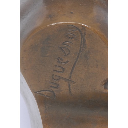 3564 - After François Duquesnoy (1597 – 1643), a dark patinated bronze bust of a full faced putto, square v... 