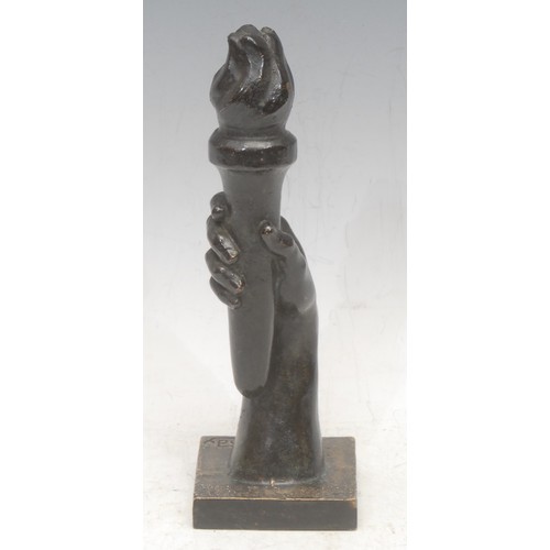 3563 - After Charles Gaston Yrondy (1885-1960), a dark patinated bronze sculpture, The Torch of Peace, foun... 