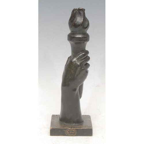 3563 - After Charles Gaston Yrondy (1885-1960), a dark patinated bronze sculpture, The Torch of Peace, foun... 