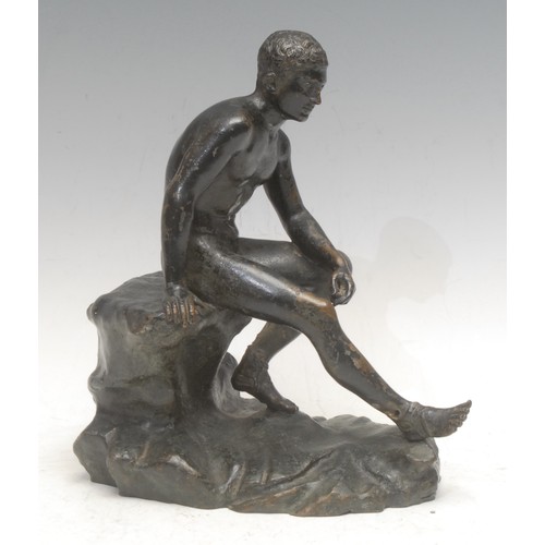 3574 - Grand Tour School (19th century), a dark patintated bronze, Seated Hermes, after that discovered in ... 