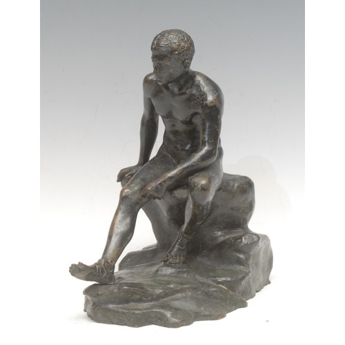 3574 - Grand Tour School (19th century), a dark patintated bronze, Seated Hermes, after that discovered in ... 
