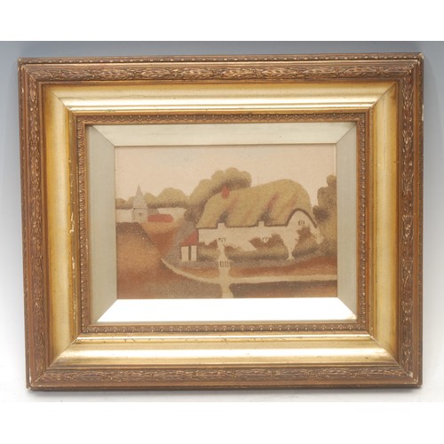 3544 - A 19th century Isle of Wight sand picture, Little Jane's Cottage, Brading, I.O.W, titled to verso, 1... 
