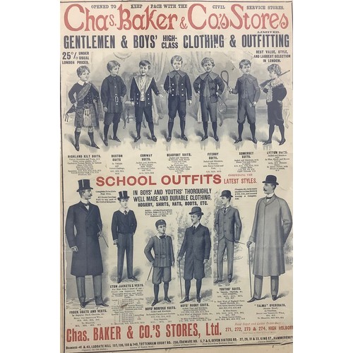 3593 - Advertising - Tailoring - an early 20th century printed advertisement, Chas. Baker & Co.'s Stores Li... 