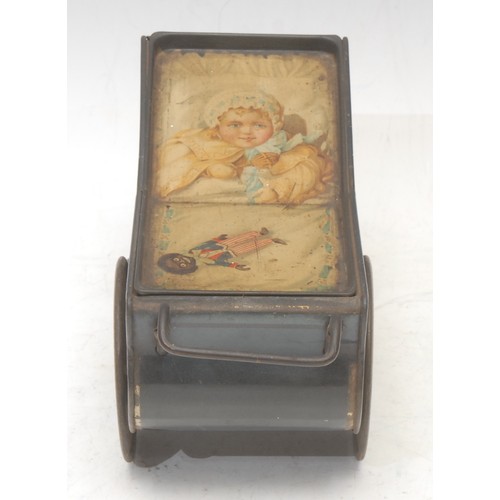 3594 - Advertising Tins - an early 20th century novelty lithographed tinplate biscuit tin, modelled as a pr... 