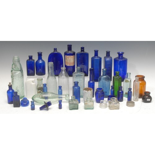 3622 - A collection of Victorian cobalt blue glass bottles, including medicine, scents, apothecary, etc; ot... 