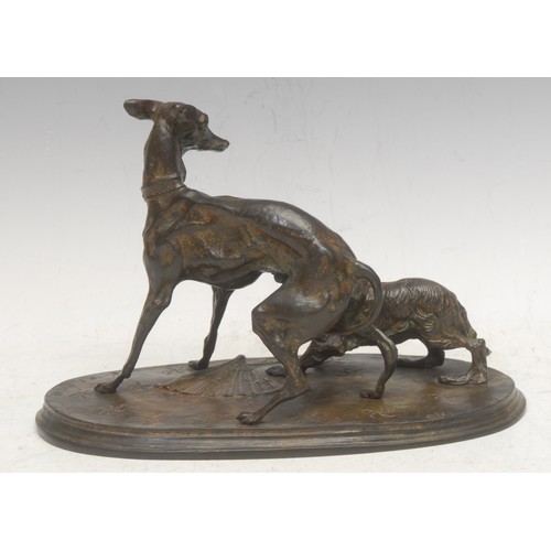 3577 - Pierre-Jules Mêne (1810-1879) after, a bronze figure group, Italian Greyhound and Cavalier King Char... 