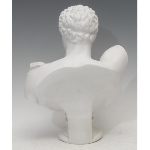 3019 - A 19th century parian ware library bust, Hermes, after the Antique, waisted socle, 30cm high