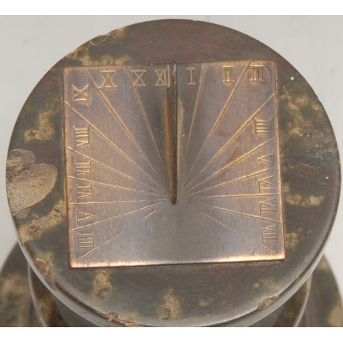 3074 - A Cornish serpentine baluster desk top sundial, 11.5cm high, c.1900