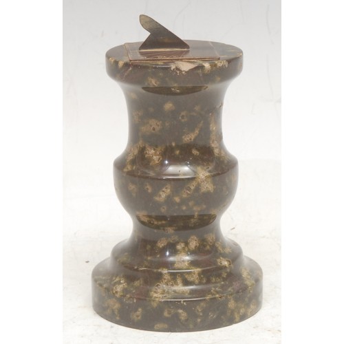 3074 - A Cornish serpentine baluster desk top sundial, 11.5cm high, c.1900