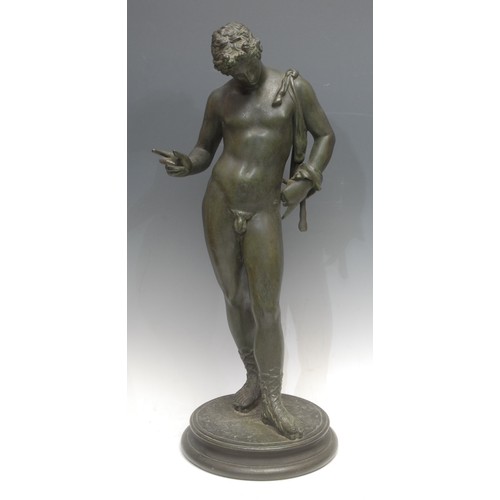 3554 - A Continental verdigris bronze effect sculpture, Dionysus, called Narcissus, in the Grand Tour manne... 