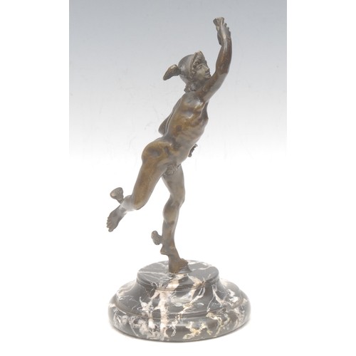 3572 - Giambologna (1529-1608) after, a figural bronze, Mercury, veined marble base, 24cm high overall
