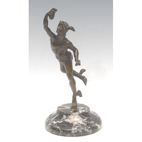3572 - Giambologna (1529-1608) after, a figural bronze, Mercury, veined marble base, 24cm high overall