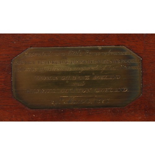 3092 - A George IV rosewood and satinwood cross-banded painter's box, the hinged cover brass mounted and in... 