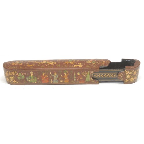 3020 - A 19th century Persian lacquer scribe's pen or quill box, hand-painted throughout with traditional h... 