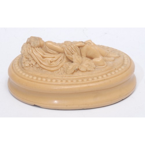 3002 - A 19th century Italian lava stone desk weight, carved with Diana the Huntress resting with a whippet... 