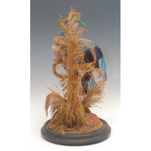 3738 - Taxidermy - a European roller bird (coracias garrulus), glass dome, ebonised base, 40cm high overall