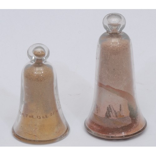 3208 - A Victorian Alum Bay sand bell, glass case, the interior reading FROM THE ISLE OF WIGHT, 9cm high, l... 