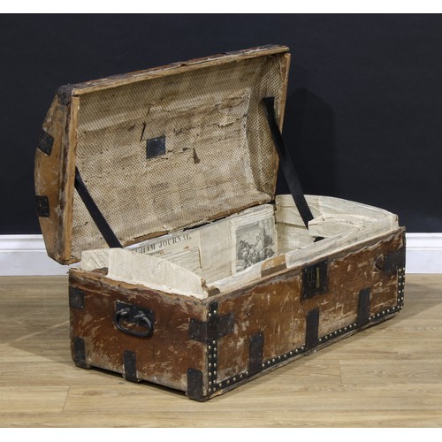 3021 - A 19th century pony skin travelling trunk, by William Jones, maker, hinged domed top with brass stud... 