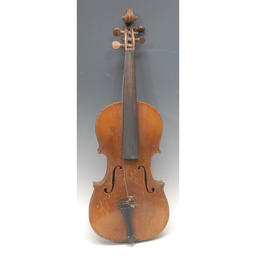 3742 - A violin, the one-piece back 36cm excluding button, outlined throughout with purfling, 59cm long ove... 