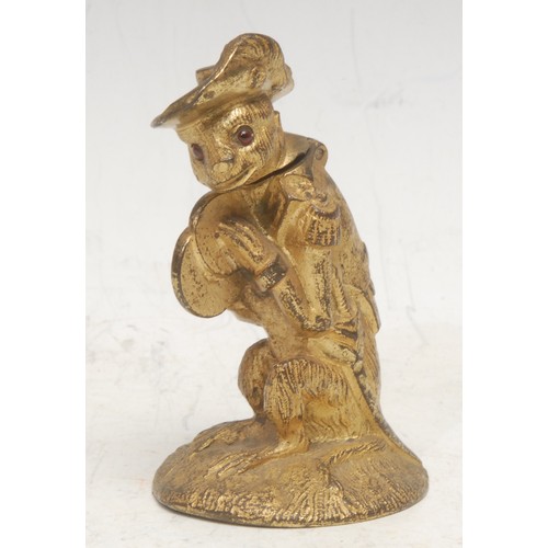 3540 - A 19th century gilt metal novelty table vesta, ccast as a monkey dressed in a Napoleonic military un... 