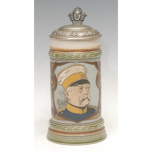 3095 - A German Metlach stoneware stein, decorated in polychrome with a portrait of Paul von Hindenburg (18... 