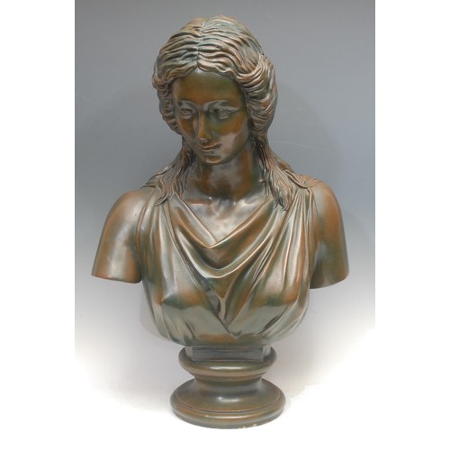 3547 - A 19th century Continental terracotta bronzed bust, of Venus, socle base, 67cm high overall