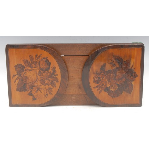 3006 - A 19th century mahogany Tunbridge Ware book slide, the hinged sides decorated with roses and other c... 