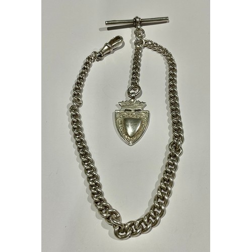 758 - A Hallmarked Silver Graduated Albert Chain with Silver Fob;
the albert chain is indistinctly marked ... 