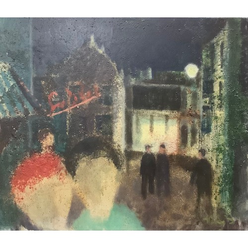 239 - Knud Horup (Danish, 1926-1973) 
Metropolis at Night 
signed, oil on canvas, 67cm x 78.5cm