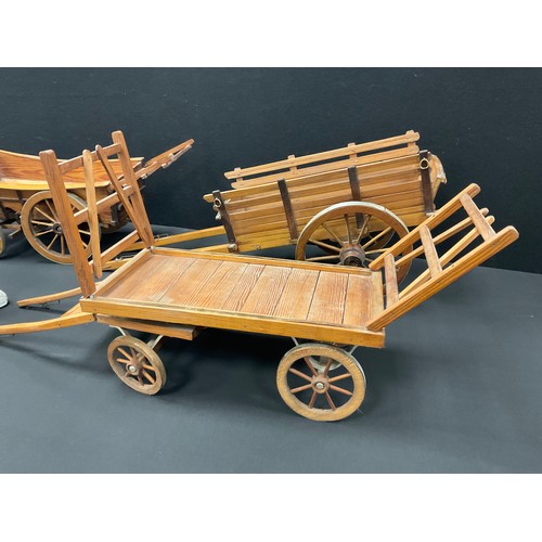 25 - A Scratch built wooden model of a Welsh Long Cart, 61cm long;  others, hay cart/waggons, 75cm long a... 