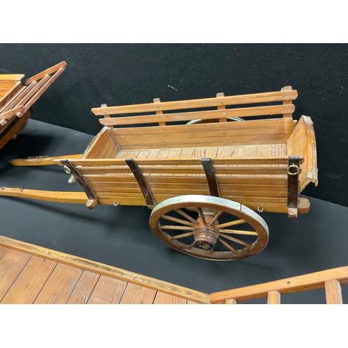 25 - A Scratch built wooden model of a Welsh Long Cart, 61cm long;  others, hay cart/waggons, 75cm long a... 