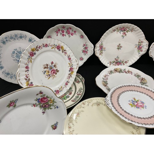 53 - A collection of sandwich plates including; Royal Albert, Colclough; etc, (15 pieces).