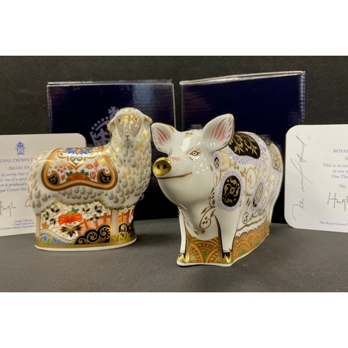 58 - Royal Crown Derby paperweights, including; Spotty Pig, limited edition 408/1500, gold stopper with c... 