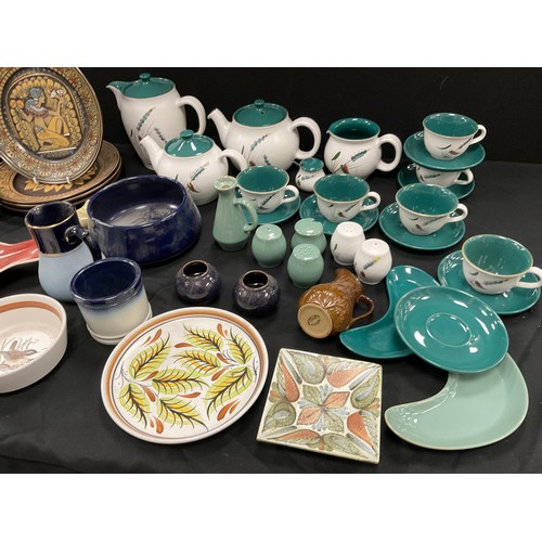 77 - Denby and other stoneware, including; Denby Green wheat pattern tea service; Glynn College; large pl... 