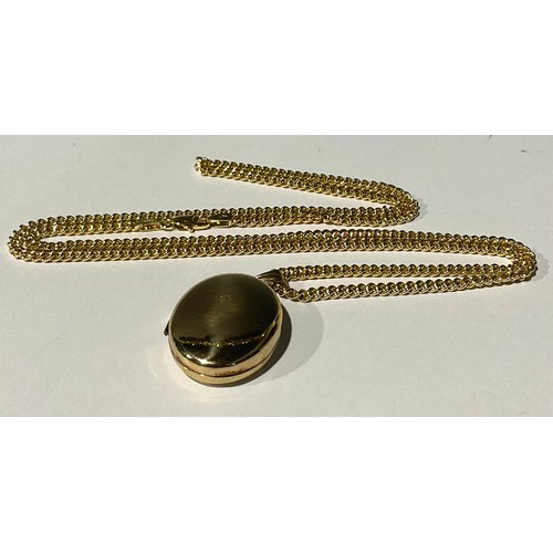 310 - 9ct Gold Oval Locket with 9ct Gold Chain;
the plain locket stamped 