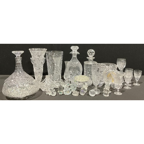 362 - Glassware - a cut glass ships decanter; other decanters; cut glass vases; other cut glass, including... 