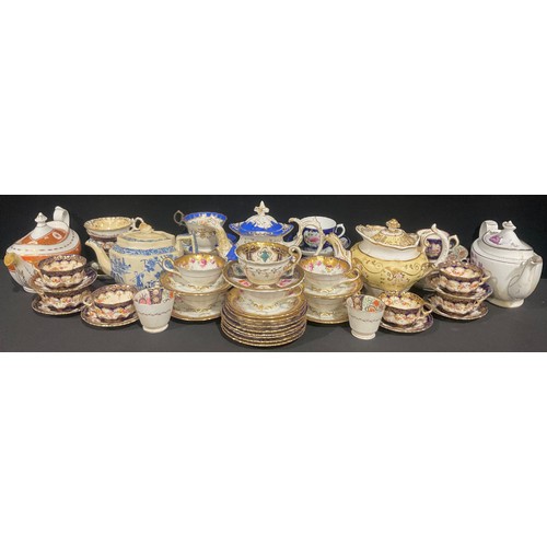 376 - English Porcelain - a collection of early 19th century and later teaware, various factories, most wi... 