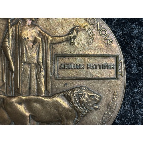 5006 - WW1 British Brothers Group: Death Plaque to Arthur Pettifer. Along with his Brother Ernest's 1914 St... 