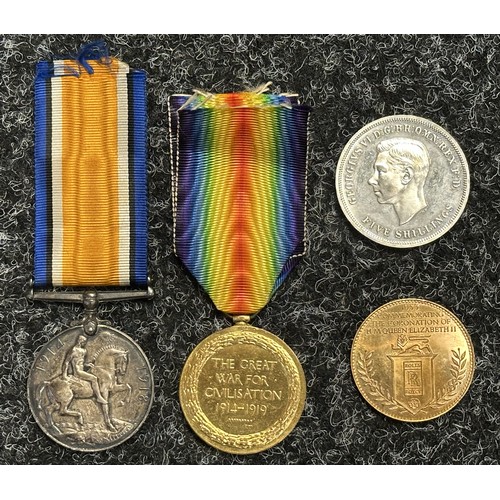 5012 - WW1 British War Medal and Victory Medal to 233656 2AM AW Sanger, RAF. Complete with original ribbons... 