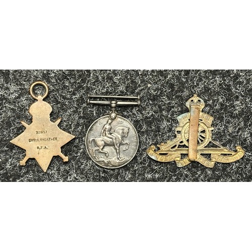 5018 - WW1 British 1914-15 Star and british War Medal to 32857 Dvr I Wheatley, RFA. No ribbons. Along with ... 